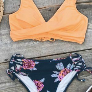 Orange and Purple Lace Up Bikini (Top & Bottoms)